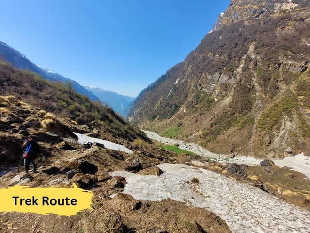 snow patches on Pindari Glacier trek route