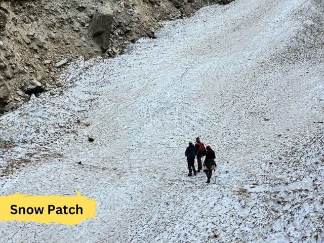 snow patches on Pindari Glacier trek route
