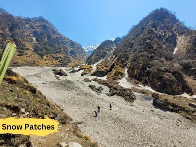 snow patches on Pindari Glacier trek route